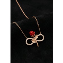 Erdobia Zirkon Taşlı Rose Gül Motifli Sonsuzluk Gümüş Kolye