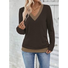 Wmpulse Kadın Uzun Kollu V Yakalı Yandan Düğmeli Yün Viskon Bluz