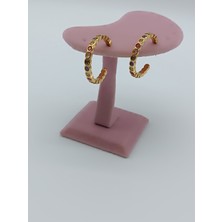 Lagül Aksesuar 316L Çelik Kararmaz Suya Dayanıklı Renkli Taşlar ile Süslenmiş Halka Model Küpe