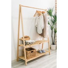 Pinoxi Ahşap Ayaklı Askılık Elbise Askısı 2 Raflı 148X106CM