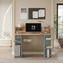 Pantego 124CM Çalışma Masası Bilgisayar Masası Raflı Beyaz Pan1-Sy