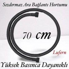 Lufern 70 cm Siyah Kısa Tepe Ara Duş Hortumu Spiral Robot Bağlantı Örgü Dayanıklı Kopmaz Patlamaz Sızdırmaz