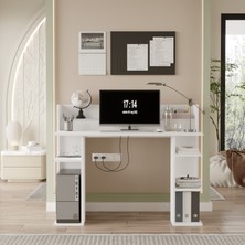 Pantego 124CM Çalışma Masası Bilgisayar Masası Raflı Beyaz Pan1-W