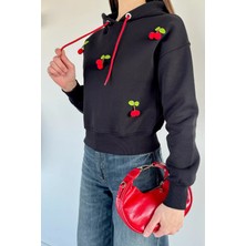 Gülseli Kadın Kirazlı Kapüşonlu Üç Iplik Şardonlu Sweatshirt P-00019712