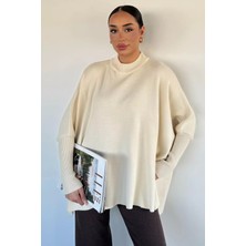 Gülseli Kadın Bisiklet Yaka Düz Renk Triko Panço P-00018933