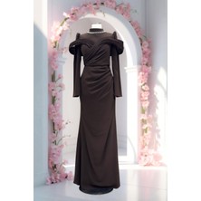 Amine Hüma Dila Abiye Elbise Kahverengi