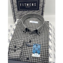 Fitmens Klasik Uzun Kol Kışlık %100 Cotton Kareli Yaka Düğmeli Hediye Kutulu Erkek Gömlek FS-003127 - Gri