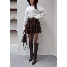 Esra Helvacı Kemerli Dantel Detay Mini Etek