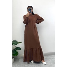 Nisum Moda Müslin Kumaş Kuşaklı Uzun Elbise