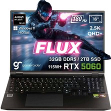 GameRaider FLUX GR16 AMD Ryzen 9-8940HX 32GB DDR5 2TB SSD RTX 5060 8GB 115W 16 inç 2.5K QHD+ 180Hz W11 Home Gaming Laptop