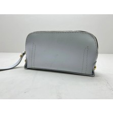 Megass Dekor Deri Kumaş Beyaz Renk 17X10 cm Takı-Makyaj Fermuarlı Çantası