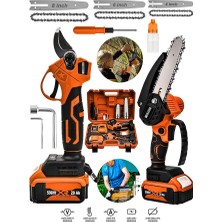 Graizer Alman 2 Li Set 128 Vf 10 Ah Çift Akülü Çelik Şanzuman Şarjlı Dal Ağaç Kesme Bağ Budama Makası