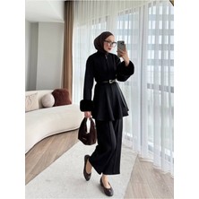 Molly Nelly Kadın Kolu Tüylü Skuba Pantolon Bluz Takım