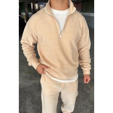 Mass Plus Unisex Slimfit Yarım Fermuarlı Dik Yaka Polar Sweatshirt