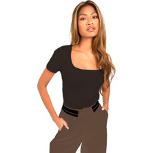 Rooted Kadın,kahverengi Kısa Kollu Derin Havuz,yuvarlak Yaka Penye T-Shirt & Bluz