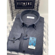 Fitmens Klasik Uzun Kol Kışlık Kuşgözü Yaka Düğmeli Yünlü %100 Cotton Hediye Kutulu Erkek Gömlek FS-003768 - Indigo