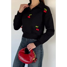 Gülseli Kadın Üç Iplik Şardonlu Kirazlı Sweatshirt P-00019713