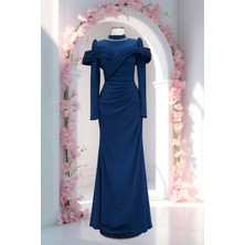 Amine Hüma Dila Abiye Elbise Lacivert