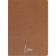 Kum Yayınevi Love Defter - Keten Sert Kapak - Çizgili 192 Sayfa – 15X21,3CM - Açık Kahve