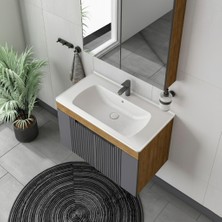 Gtm Banyo Tano Ayna Dolaplı Banyo Dolabı Seti Antrasit / Meşe 80 cm
