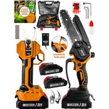 Graizer 2 Li Set T-21 Vf 2 Akülü Çelik Şanzuman 2 Pala 2 Zincirli Şarjlı Ağaç Dal Kesme Bağ Budama Makası