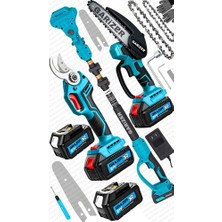 Graizer Teleskopik Set 4 Akülü Şarjlı Ağaç Dal Kesme Budama Makası Testere Teleskop Hediyeli 10 Pilli Akü