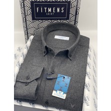 Fitmens Klasik Uzun Kol Kışlık Kuşgözü Yaka Düğmeli Yünlü %100 Cotton Hediye Kutulu Erkek Gömlek FS-003768 - Antrasit