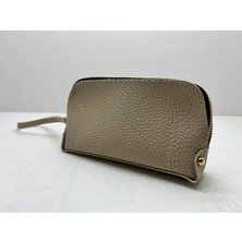 Megass Dekor Deri Kumaş Krem Renk 17X10 cm Takı-Makyaj Fermuarlı Çantası