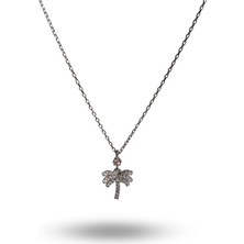 925 Ayar Gümüş Zirkon Taşlı Yeni Trend Şans Palmiye Kadın Kolye Yılbaşı Yeni Yıl Hediye