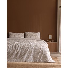 Madame Coco Feuille King Size %100 Pamuk Ranforce Baskılı Nevresim Takımı - Bej