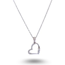 Keskin Gümüş 925 Ayar Gümüş Zirkon Taşlı Kalptasarım Trend Kadın Kolye