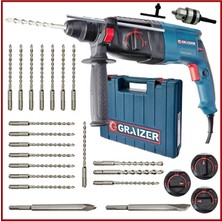 Graizer Alman 3000 Watt Kırıcı Delici 5.0 Joul Sjs Metal Dişli Darbeli Matkap + Yedek Mandren + 20 Uç