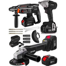 Graizer Alman Pro 128 V Profesyonel 3'lü Set Kırıcı Delici Somun Sıkma Taşlama Makinesi 2 Akülü Kömürsüz