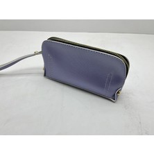 Megass Dekor Deri Kumaş Mor Renk 17X10 cm Takı-Makyaj Fermuarlı Çantası