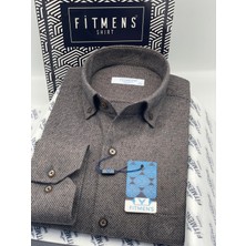 Fitmens Klasik Uzun Kol Kışlık Kuşgözü Yaka Düğmeli Yünlü %100 Cotton Hediye Kutulu Erkek Gömlek FS-003768 - Kahverengi