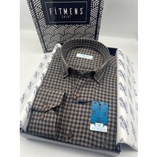 Fitmens Klasik Uzun Kol Kışlık %100 Cotton Kareli Yaka Düğmeli Hediye Kutulu Erkek Gömlek FS-003127 - Kahverengi