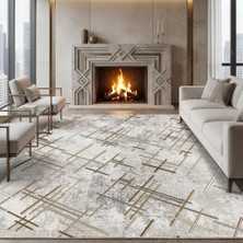 Carpettex Çapraz Çizgi Desenli Modern Dijital Baskılı Kaymaz Tabanlı Yıkanabilir Halı – Bej Kahve Tonlarda