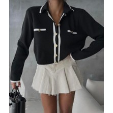 Gül Sezgin Butik Kadın Gold Düğmeli Triko Kazak Hırka