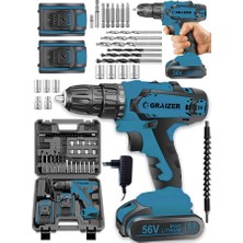 Graizer Alman Gtx-56 V 5 Ah Darbeli Metal Şanzuman Bakır Sargili Çift Akülü Vidalama Matkap + 27 Parça Setli