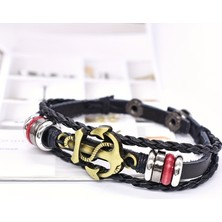 Çapa Figürlü Bileklik – Ayarlanabilir Halat Tasarım - Unisex Çapa Deri Bileklik