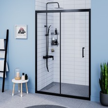 Kupon Duş ve Banyo Sistemleri Vesta D200 İki Duvar Arası 1 Sabit 1 Sürgü Duşakabin Siyah Profil Şeffaf Cam H: 190 cm