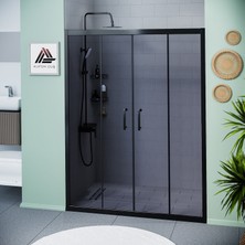 Kupon Duş ve Banyo Sistemleri Vesta D400 İki Duvar Arası 2 Sabit 2 Sürgü Duşakabin Siyah Profil Füme Cam H: 190 cm