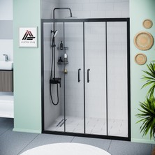 Kupon Duş ve Banyo Sistemleri Vesta D400 İki Duvar Arası 2 Sabit 2 Sürgü Duşakabin Siyah Profil Şeffaf Cam H: 190 cm