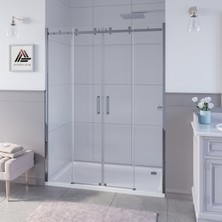 Kupon Duş ve Banyo Sistemleri Sirius D400 2 Sabit Cam 2 Kayar Kapı  Parlak Aksam Şeffaf Cam Askılı Sistem Duşakabin H: 200cm