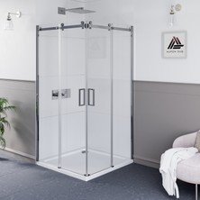 Kupon Duş ve Banyo Sistemleri Sirius D100 Kare Köşe Girişli Parlak Aksam Şeffaf Cam Askılı Sistem Duşakabin H: 200 cm