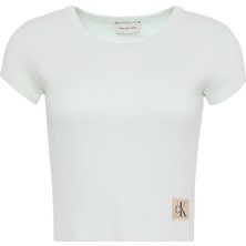 Calvin Klein Kadın Yeşil Calvin Klein A- Woven Label 2x2 Rıb Baby Tee Yeşil Kadın T-Shirt
