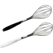 Arslan Group 2 Adet Paslanmaz Metal Sapı Mermer Desenli 2'li Yumurta Hamur Kek Malzeme Çırpıc