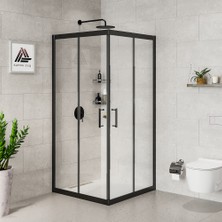 Kupon Duş ve Banyo Sistemleri Vesta D100 Kare Duşakabin Siyah Profil Şeffaf Cam H: 190 cm