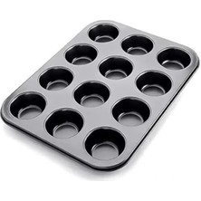 Muffin Kek Kabı ve Cupcake Fırın Tepsisi Yapışmaz Metal Hamur, 12 Gözlü Muffin Kabı, Cup Cak