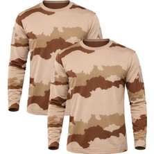 Single Sword 2’li Set Bisiklet Yaka Kamuflaj Desen %100 Pamuklu Uzun Kollu Erkek T - Shirt - Renk: USA | Beden: S